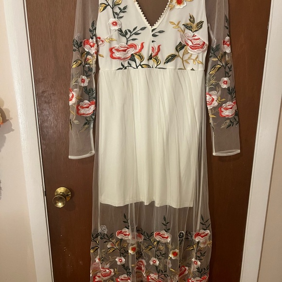 Floral Embroidered White Dress - Picture 1 of 4